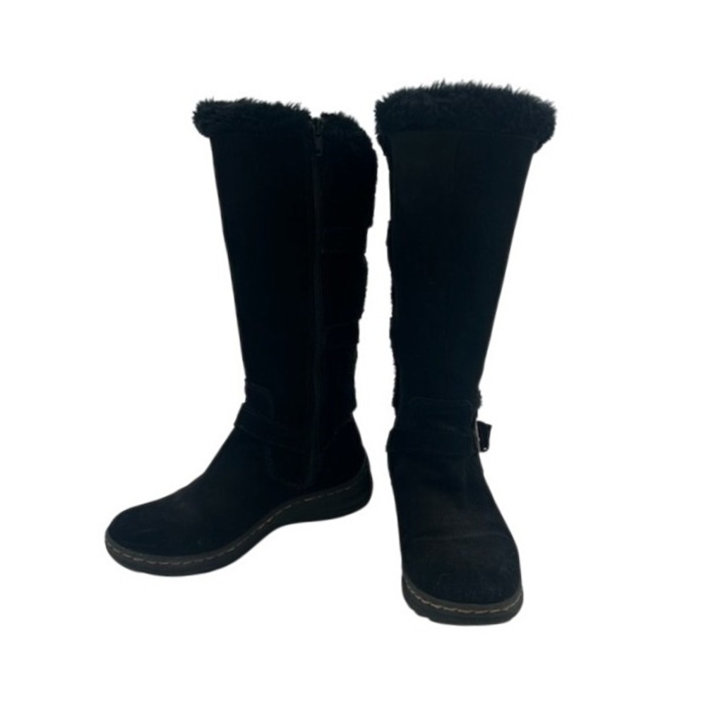 BareTraps Ayden Black Leather Suede Faux‎ Fur Tall Boots Buckle Size 6 Medium